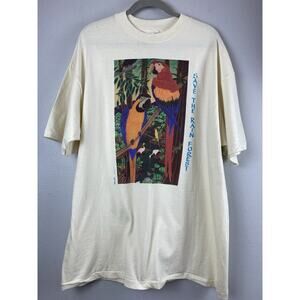Vtg Hanes Beefy T Sz XL/TG (46-48) Preshrunk Ctn Wearable Rainforest 1986 Art